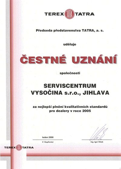 Nejlepší prodejce Tatra v roce 2005